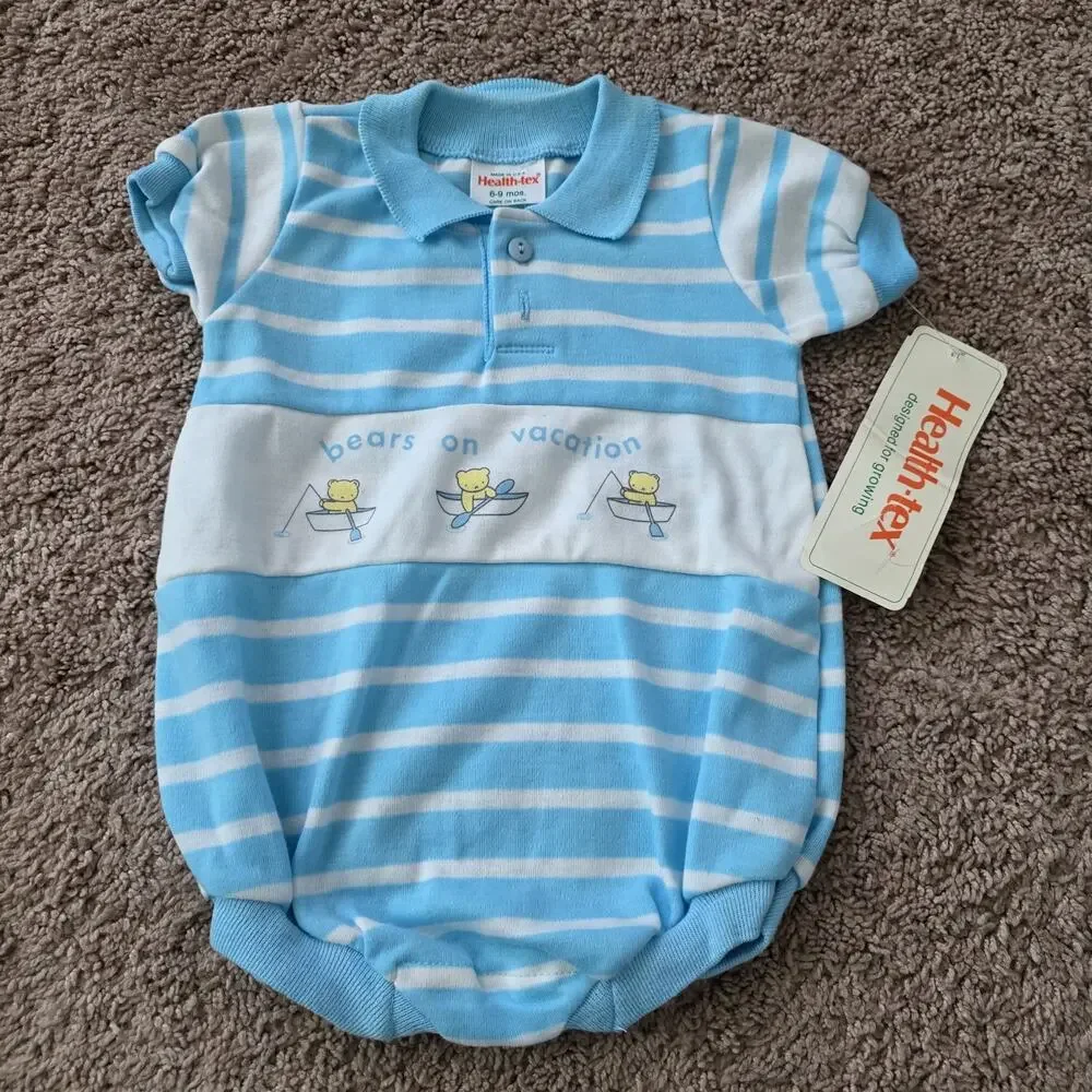 Lot Of 3 Vtg NOS Health Tex Baby Boy Bodysuits Rompers Size 6-9M 70s 90s Summer